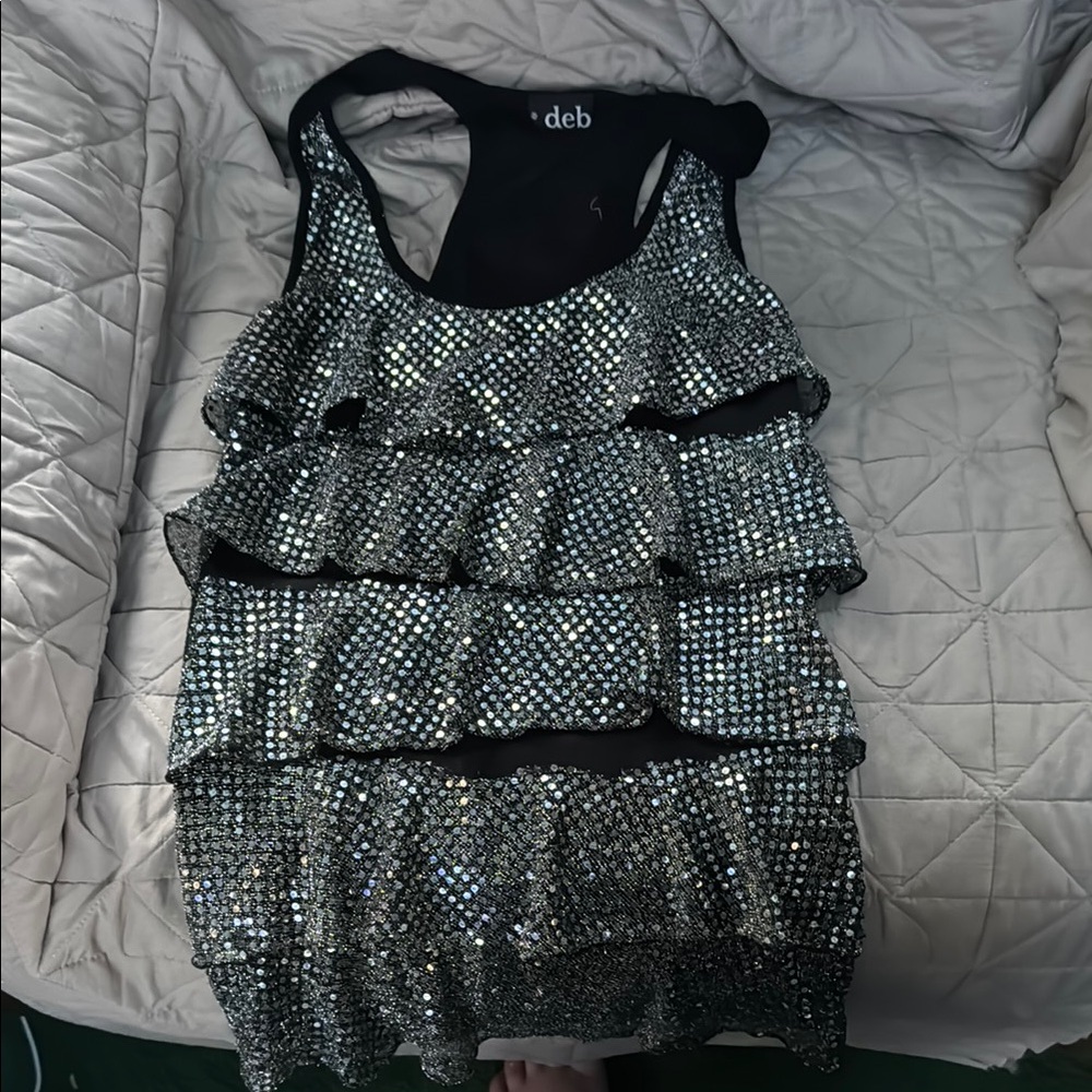 Silver Sequin Ruffle Dress